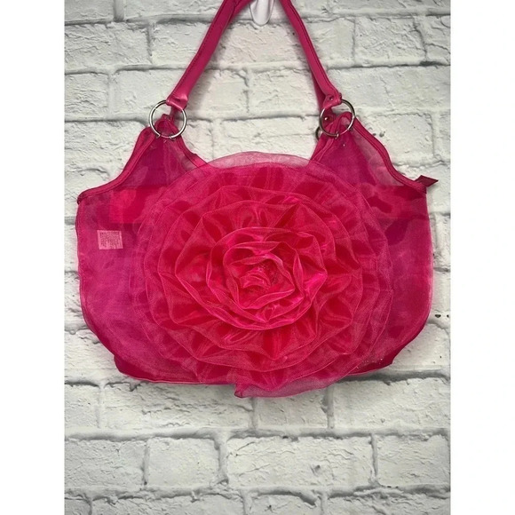 Shimmer Tulle Flower Twirl Mesh Women's pink Tote. - Picture 3 of 5